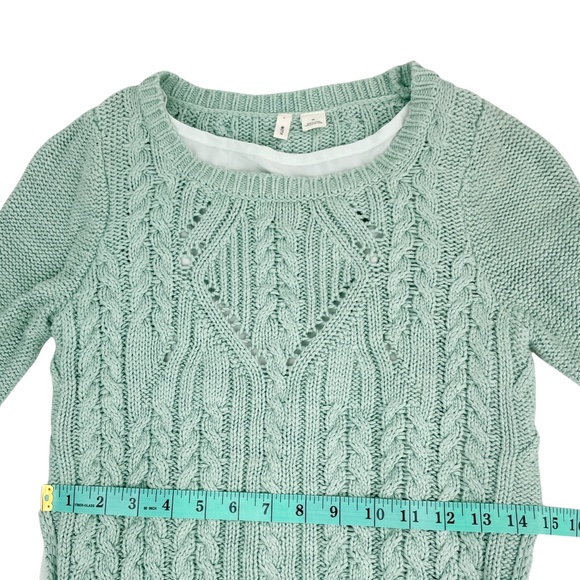 MOTH Ella Overlay Seafoam Green Cable Knit Layered Sweater Size Medium - Picture 6 of 7